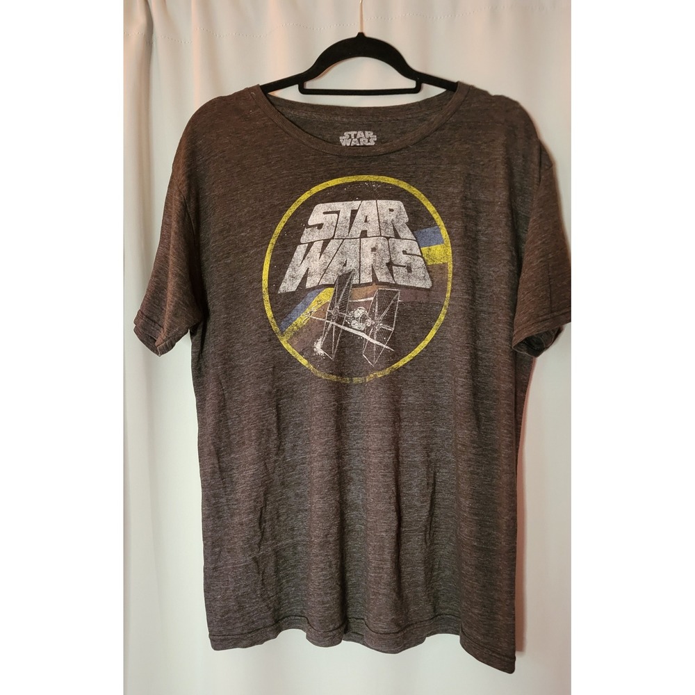 Star Wars TIE Fighter Graphic T-Shirt Mens Large Heather Charcoal Vintage Look